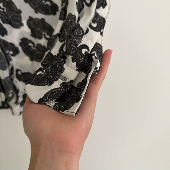 A.L.C Silk Paisley Print Button Up Blouse Black White - Picture 5 of 9